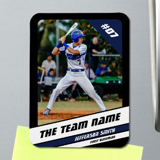 Baseball Player Customisable Black Blue Magnet