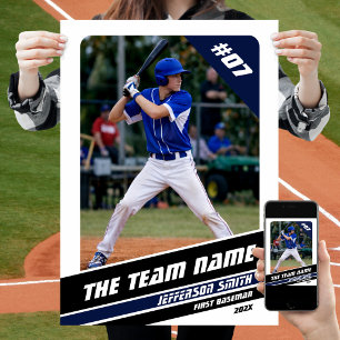 Baseball Player Customisable Gift in White Blue Poster