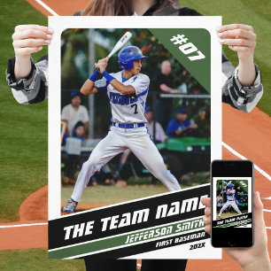Baseball Player Customisable Gift in White Green Poster