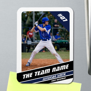 Baseball Player Customisable White Blue Magnet
