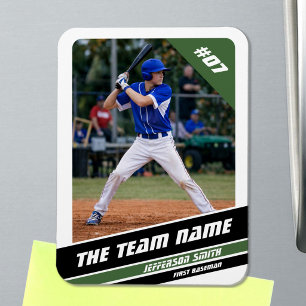 Baseball Player Customisable White Green Magnet