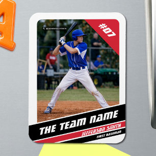 Baseball Player Customisable White Red Magnet