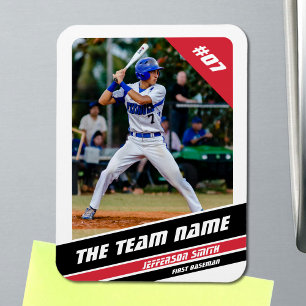 Baseball Player Customisable White Red Magnet