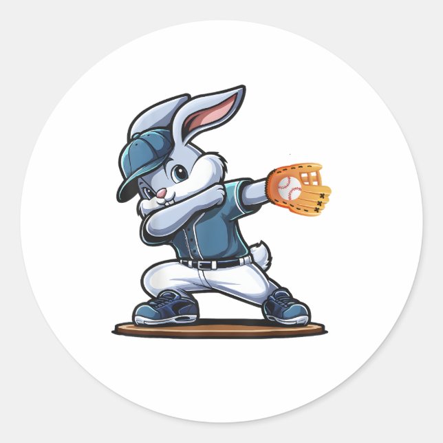 Baseball Player Easter Bunny Tee Happy Easter Holi Classic Round Sticker (Front)