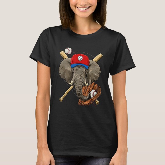 Baseball Player Elephant Pitcher Catcher Baseball  T-Shirt (Front)