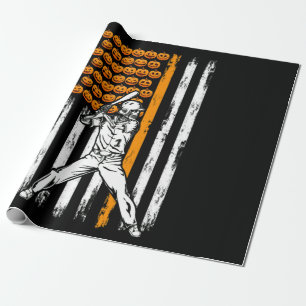 Baseball Player Fan Gift Skeleton Halloween Wrapping Paper
