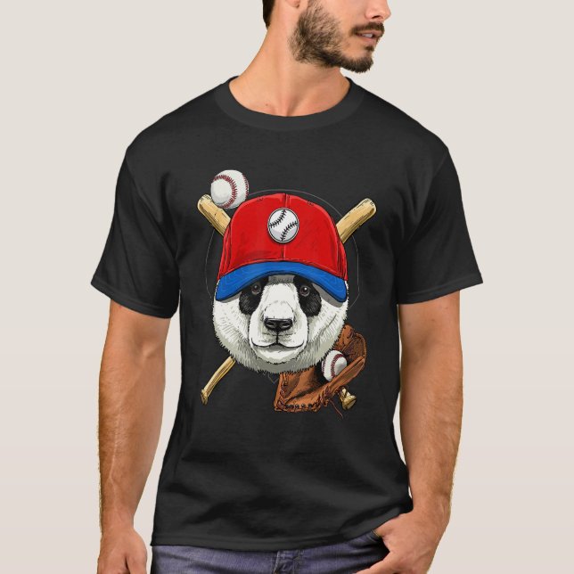 Baseball Player Giant Panda Pitcher Catcher Baseba T-Shirt (Front)