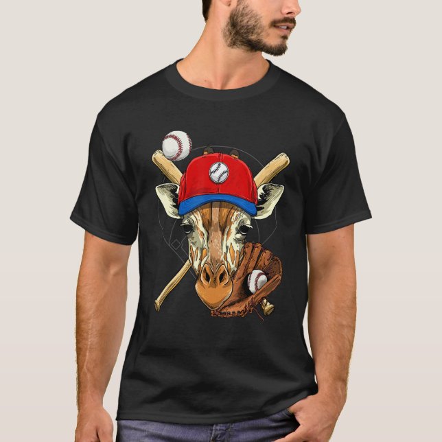 Baseball Player Giraffe Pitcher Catcher Baseball C T-Shirt (Front)