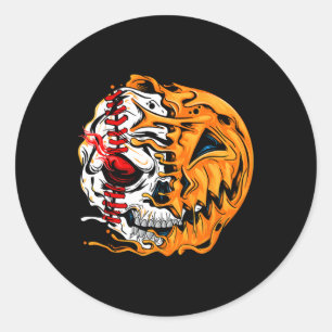 Baseball Player Halloween Pumpkin Skeleton Classic Round Sticker