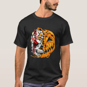 Baseball Player Halloween Pumpkin Skeleton T-Shirt