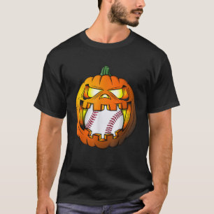 Baseball Player Halloween Pumpkin Skeleton Tees Ki