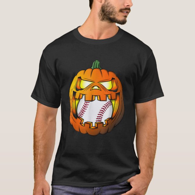 Baseball Player Halloween Pumpkin Skeleton Tees Ki (Front)