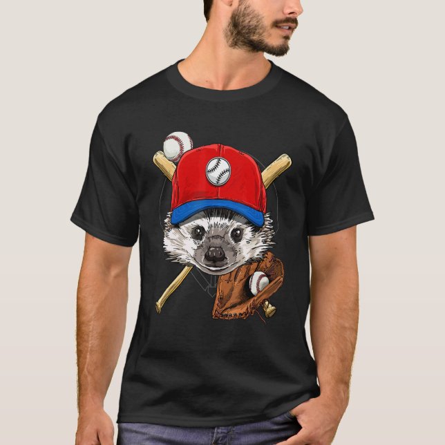Baseball Player Hedgehog Pitcher Catcher Baseball  T-Shirt (Front)