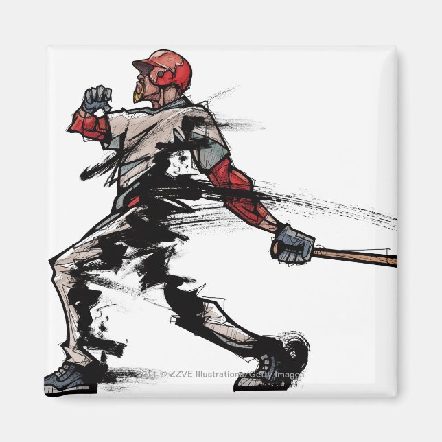Baseball player holding bat, side view magnet (Front)
