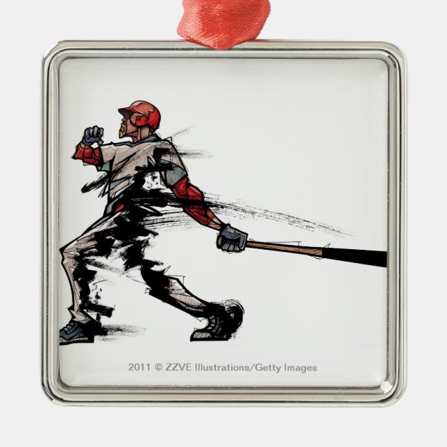 Baseball player holding bat, side view metal tree decoration (Front)