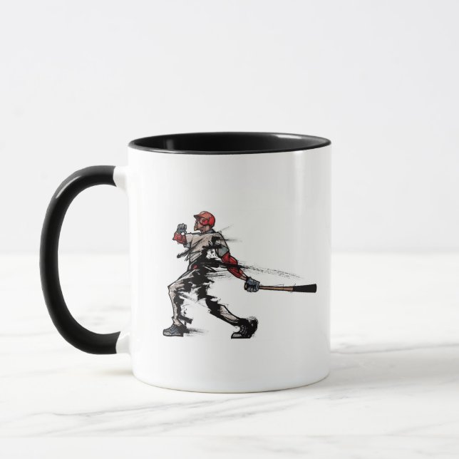 Baseball player holding bat, side view mug (Left)