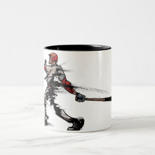 Baseball player holding bat, side view Two-Tone coffee mug