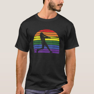 Baseball Player Lgbt Q Retro Gay Pride Flag Sport  T-Shirt
