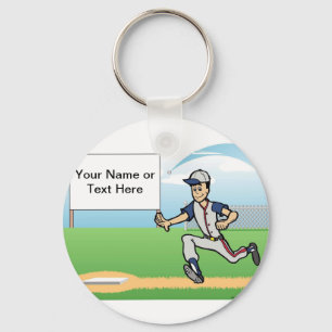 Baseball Player -Male Cartoon by PrintedPerfection Key Ring