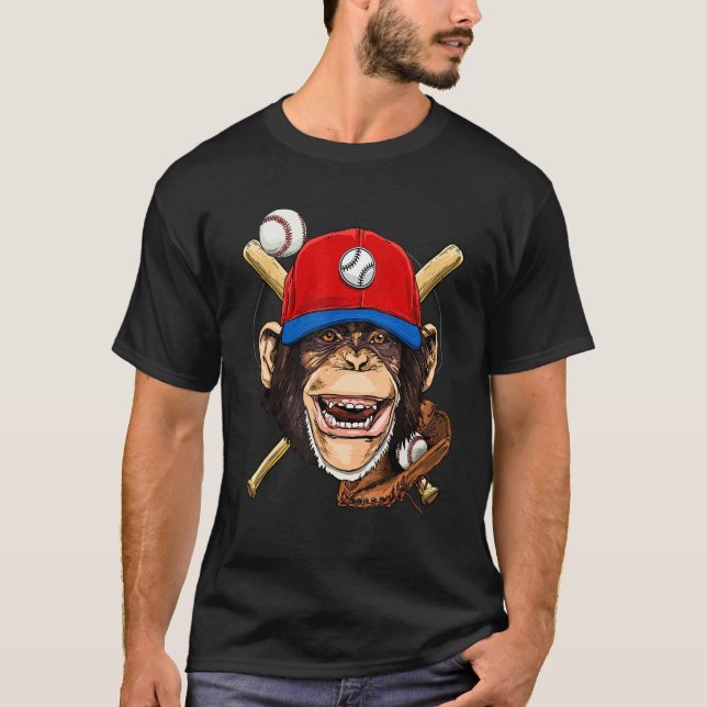 Baseball Player Monkey Face Pitcher Catcher Baseba T-Shirt (Front)