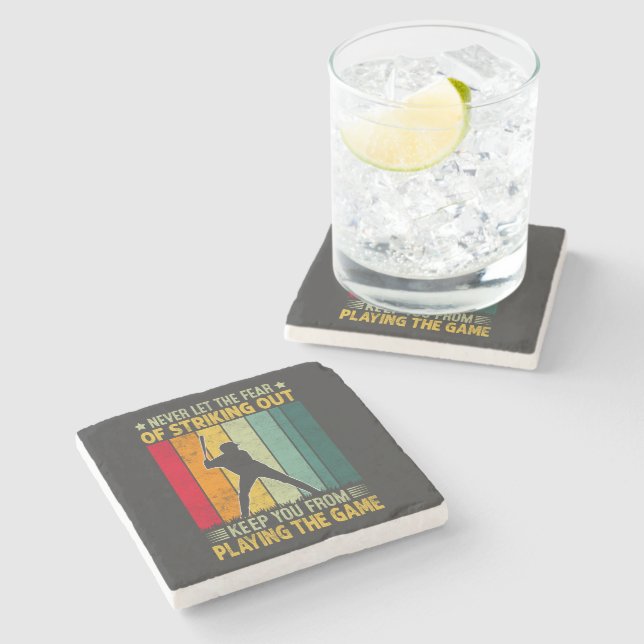 Baseball Player Motivation Stone Coaster (Side)