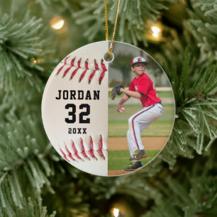 Baseball Player Name Number Photo Ceramic Tree Decoration