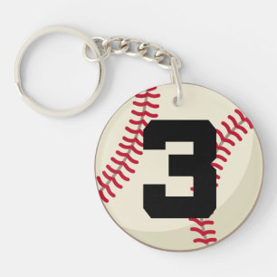 Baseball Player Number 3 Sports Ball Gift Key Ring