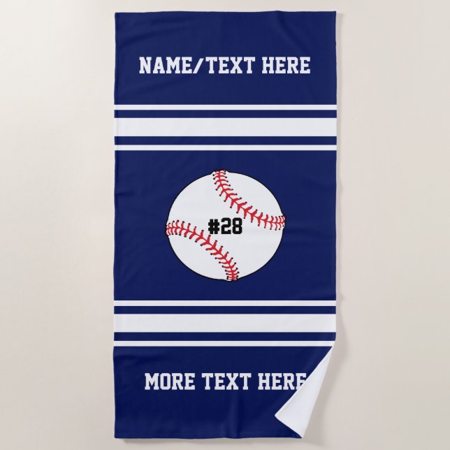 Baseball Player Number Team Club Name Custom Beach Towel (Front)