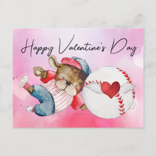 Baseball player on Valentine's Day watercolor  Postcard