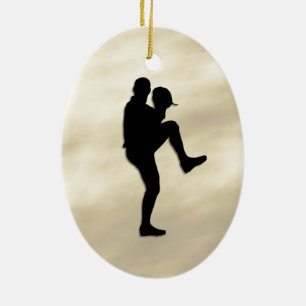 Baseball Player Pitcher windup Ceramic Tree Decoration