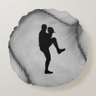 Baseball Player Pitcher Windup Round Cushion