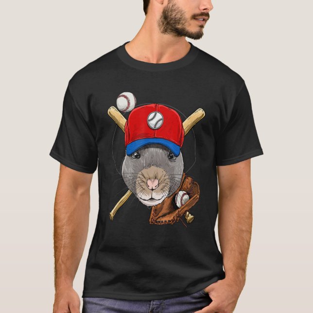 Baseball Player Rat Mouse Pitcher Catcher Baseball T-Shirt (Front)