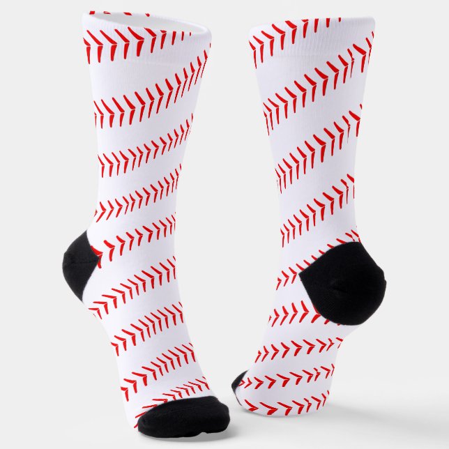 Baseball Player Red Laces Spiral Fun Sports Socks (Angled)