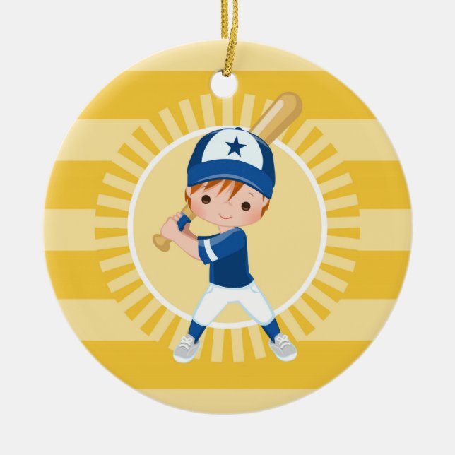 Baseball Player - Redhead Boy Ceramic Tree Decoration (Front)
