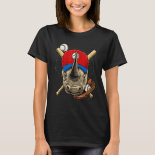 Baseball Player Rhinoceros Pitcher Catcher Basebal T-Shirt