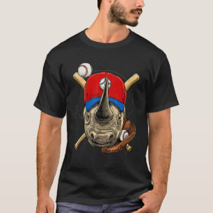 Baseball Player Rhinoceros Pitcher Catcher Basebal T-Shirt