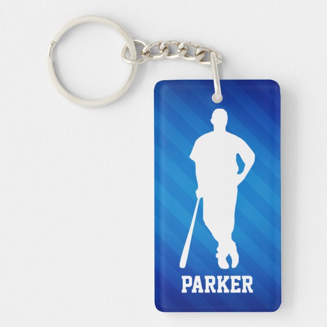 Baseball Player; Royal Blue Stripes Key Ring (Front)