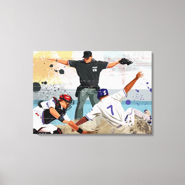 Baseball player safe at home plate canvas print (Front)