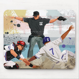 Baseball player safe at home plate mouse mat