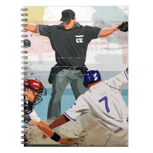 Baseball player safe at home plate notebook