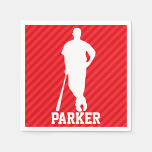 Baseball Player; Scarlet Red Stripes Napkin