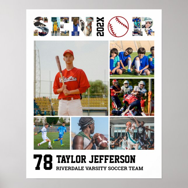 Baseball Player Senior Night Sports Photo Collage Poster (Front)