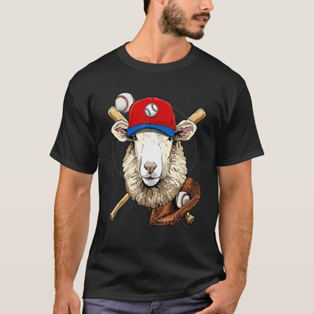 Baseball Player Sheep Lamb Pitcher Catcher Basebal T-Shirt (Front)