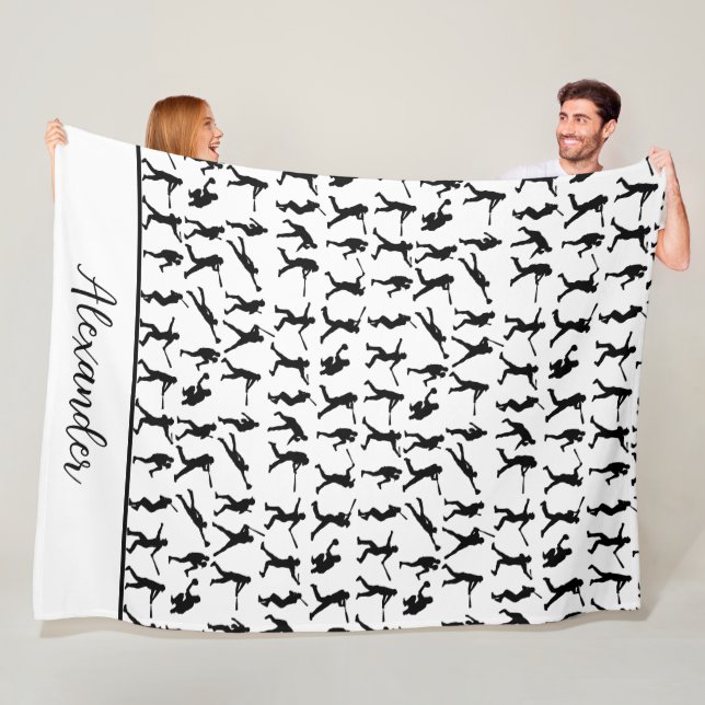 Baseball Player Silhouette Black & White Name Fleece Blanket (In Situ)