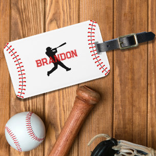 Baseball Player Silhouette With Name Sports Bag   Luggage Tag