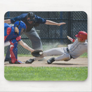 Baseball player sliding into home plate mouse mat