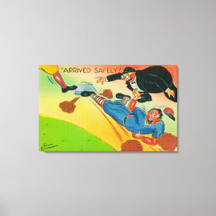 Baseball Player Sliding to Base, Arriving Canvas Print