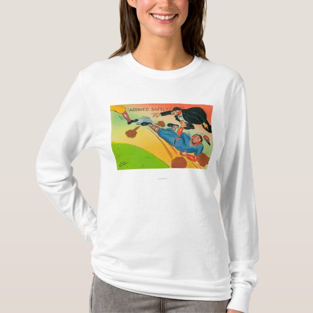 Baseball Player Sliding to Base, Arriving T-Shirt (Front)