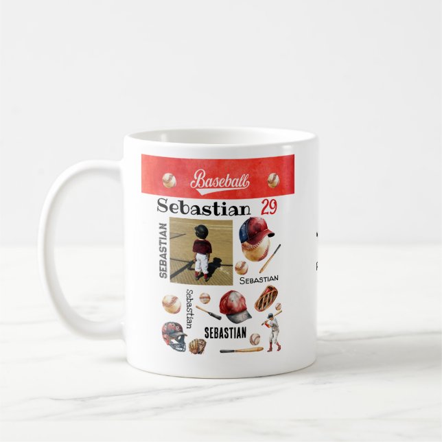 Baseball Player Softball PERSONALIZED Photo & Name Coffee Mug (Left)