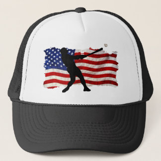 Baseball Player Sports Ball Game USA Flag Trucker Hat